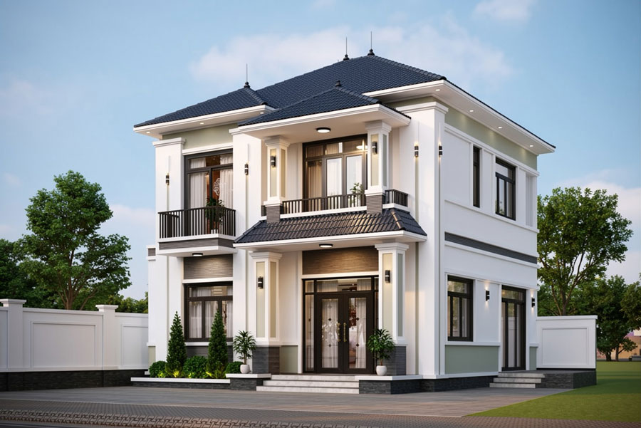 Mẫu nhà 2 tầng mặt tiền 9m đẹp mái Nhật