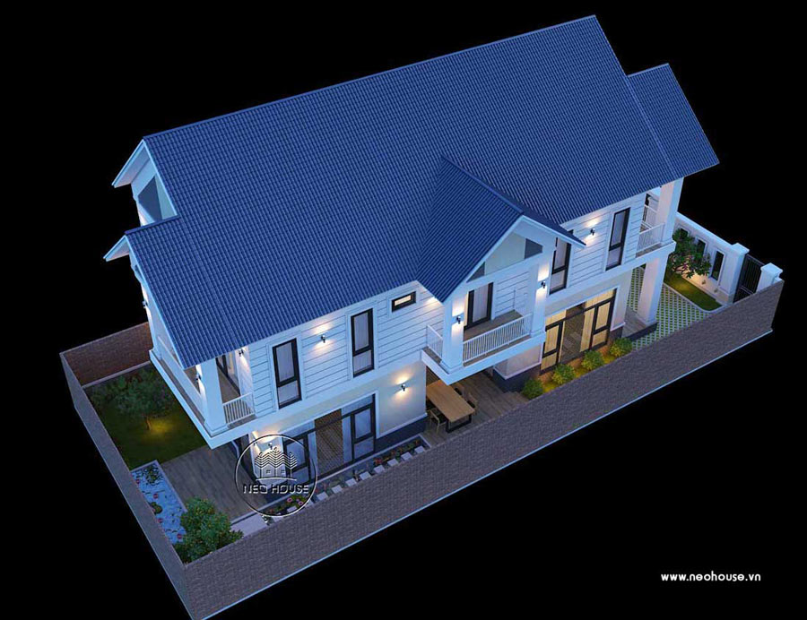 Mẫu thiết kế nhà 2 tầng mặt tiền 9m mái Thái