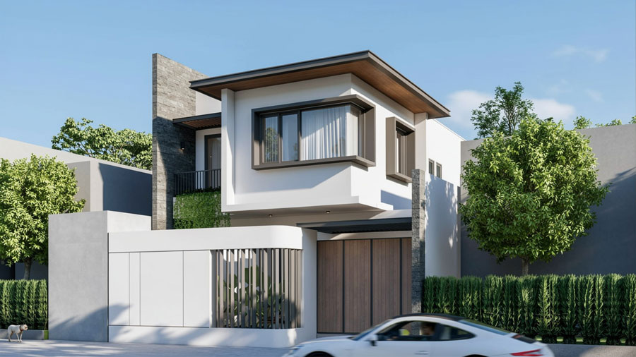 Mẫu thiết kế nhà 2 tầng mặt tiền 9m mái bằng