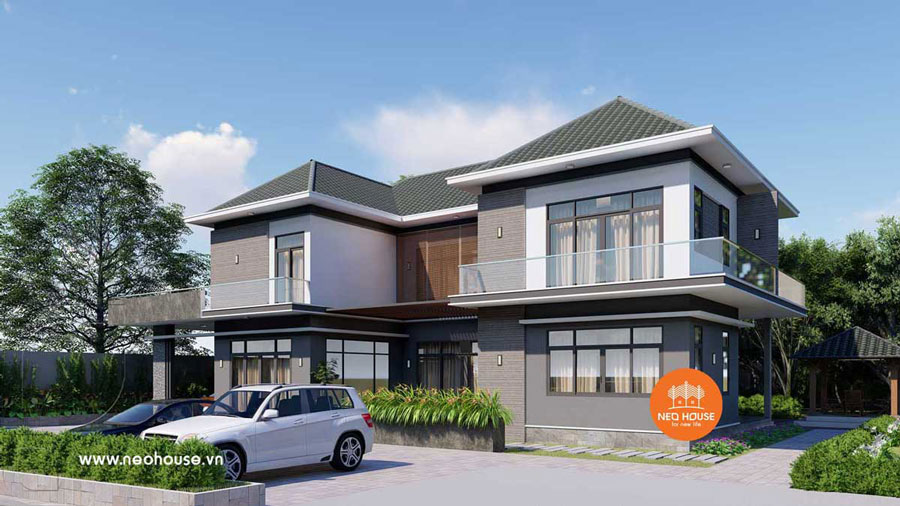 Mẫu thiết kế nhà 3 gian 2 tầng có sân vườn