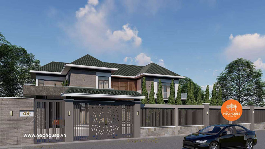 Mẫu thiết kế nhà 3 gian 2 tầng có sân vườn