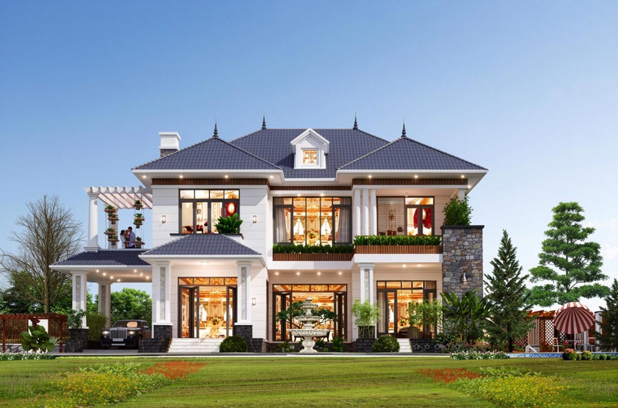 Mẫu nhà 3 gian 2 tầng phong cách hiện đại
