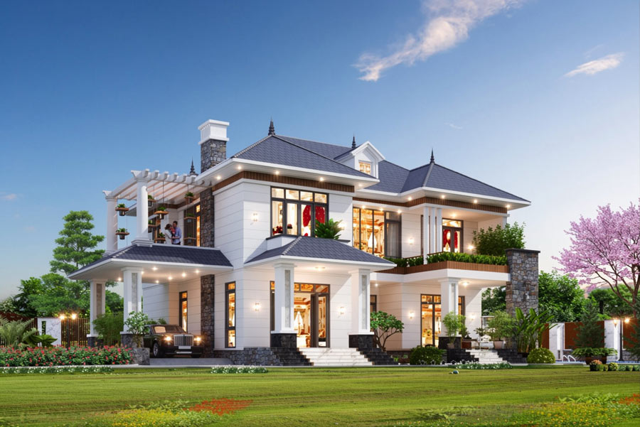Mẫu nhà 3 gian 2 tầng phong cách hiện đại