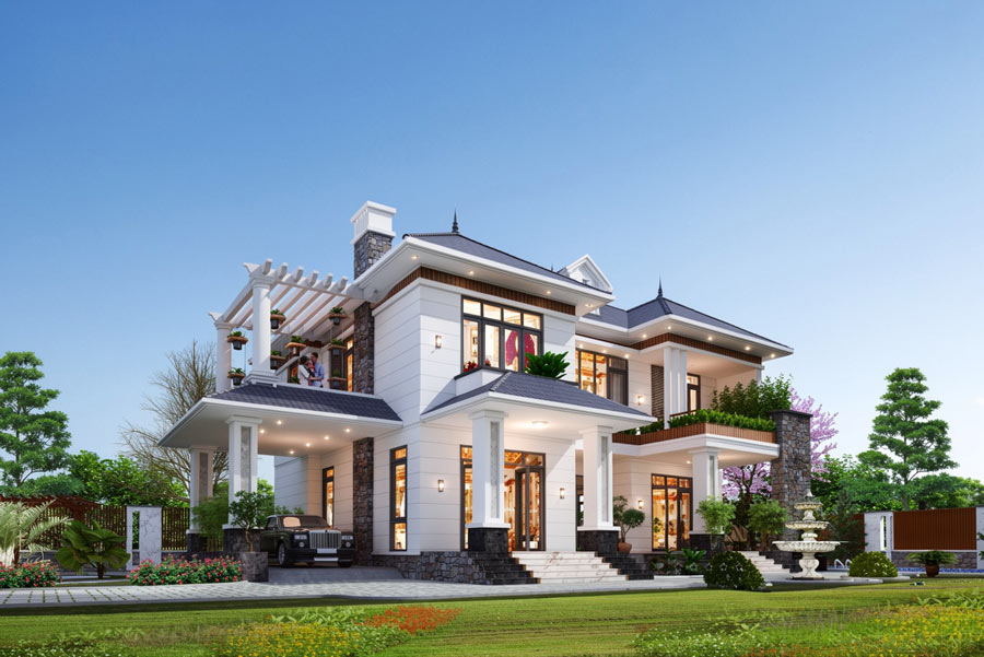 Mẫu nhà 3 gian 2 tầng phong cách hiện đại