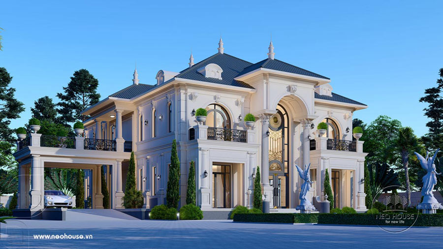 Mẫu nhà 3 gian 2 tầng kiểu Pháp