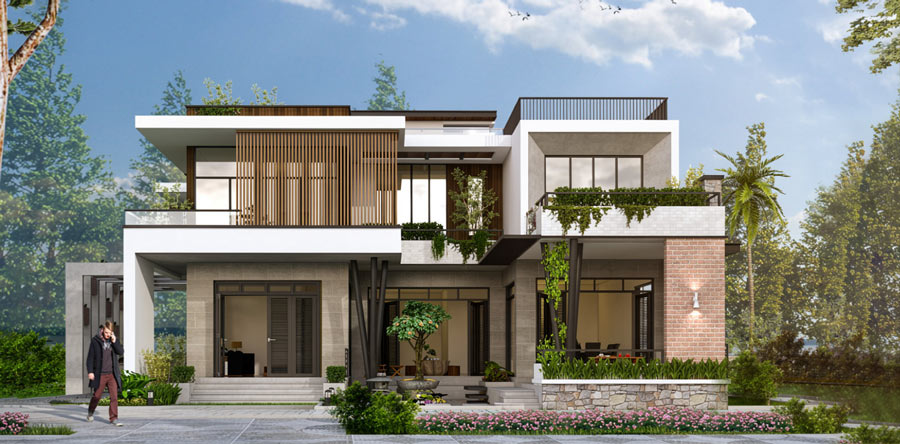 Mẫu nhà 3 gian 2 tầng mái bằng