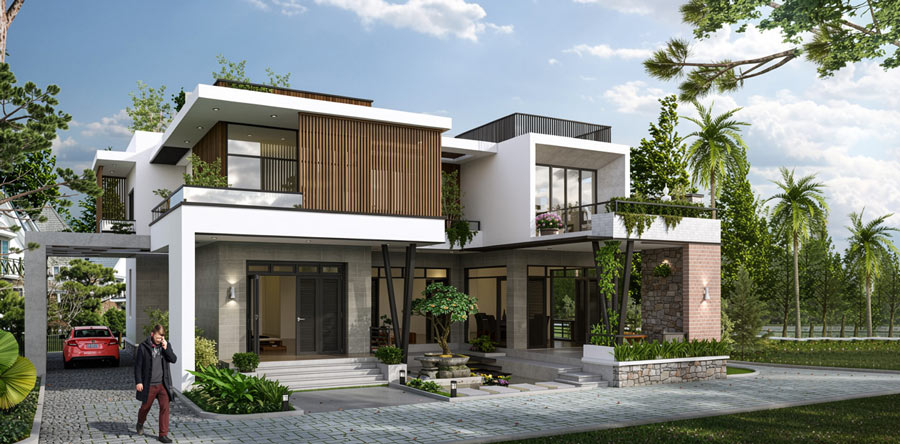 Mẫu nhà 3 gian 2 tầng mái bằng