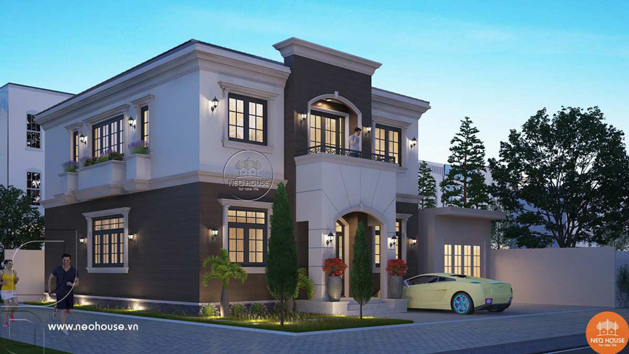Mẫu nhà 3 gian 2 tầng phong cách châu Âu