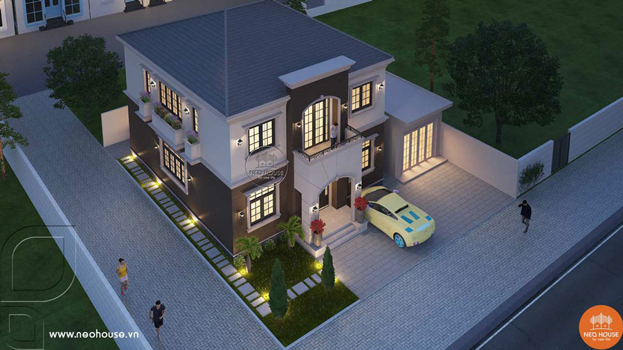 Mẫu nhà 3 gian 2 tầng phong cách châu Âu