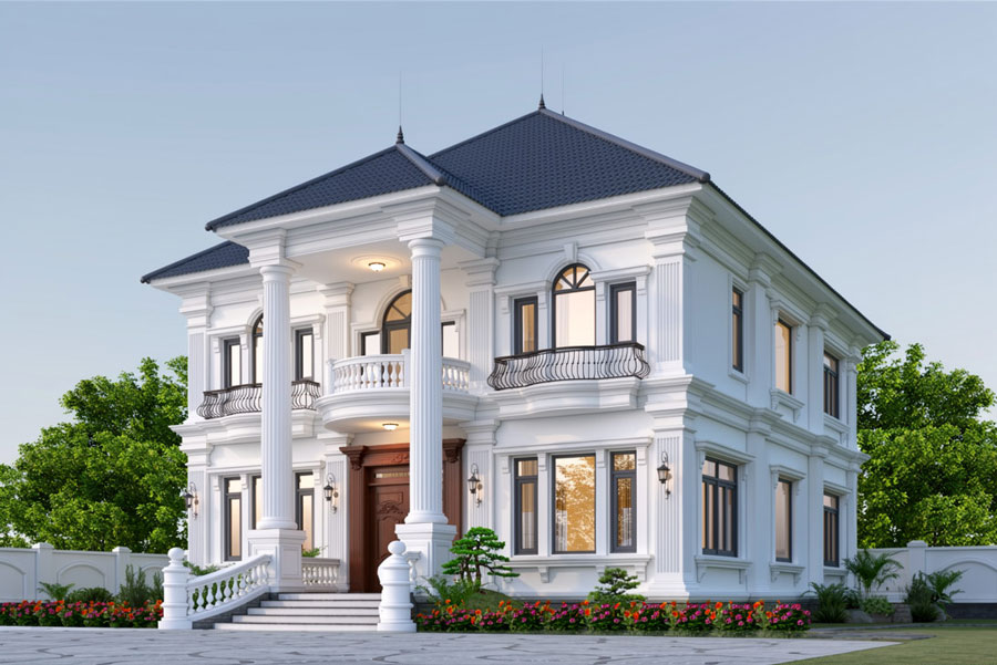 Mẫu nhà 3 gian 2 tầng phong cách tân cổ điển