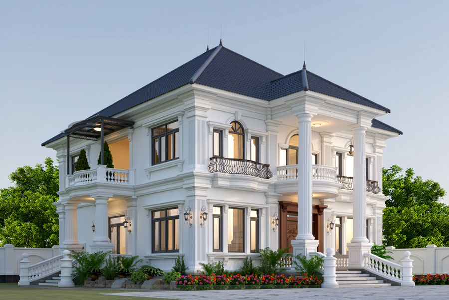 Mẫu nhà 3 gian 2 tầng phong cách tân cổ điển