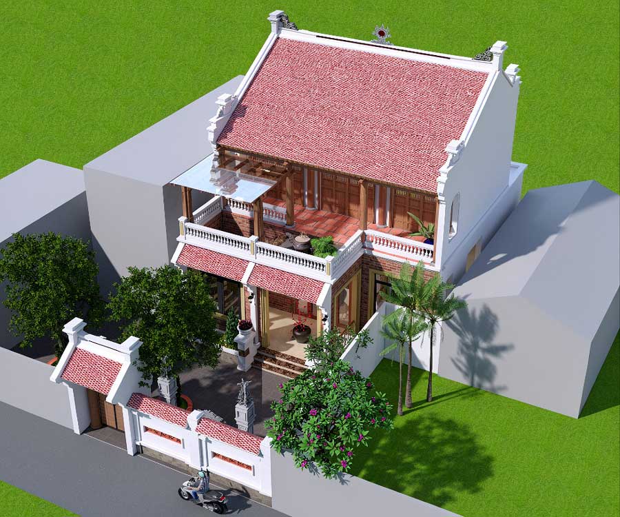 Mẫu nhà 3 gian 2 tầng truyền thống