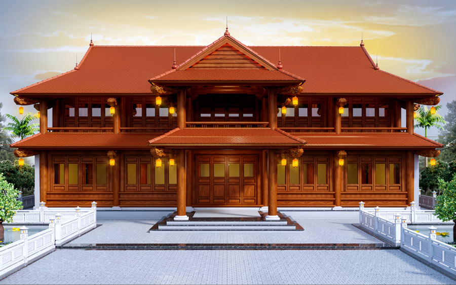 Nhà 5 gian 2 tầng bê tông giả gỗ