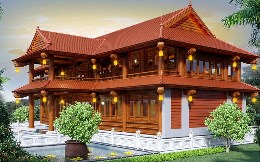 Nhà 5 gian 2 tầng bê tông giả gỗ