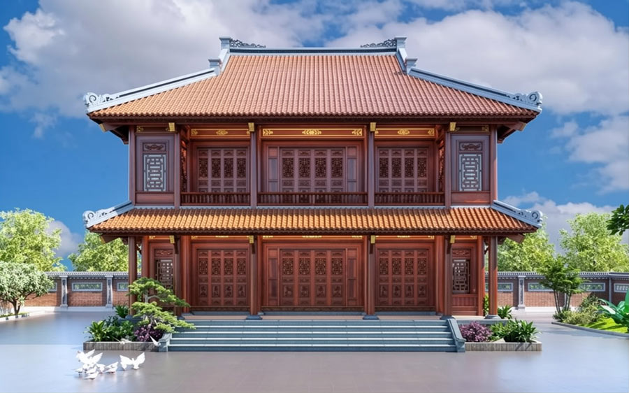 Nhà 5 gian 2 tầng bê tông giả gỗ