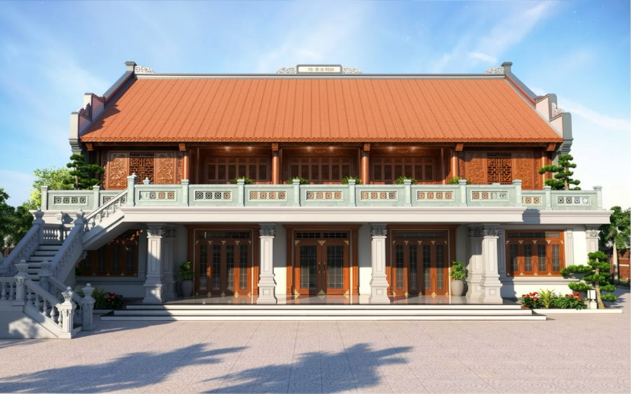 Nhà 5 gian 2 tầng mái ngói đỏ