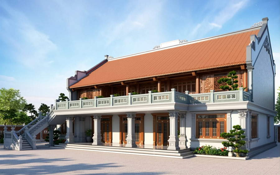 Nhà 5 gian 2 tầng mái ngói đỏ