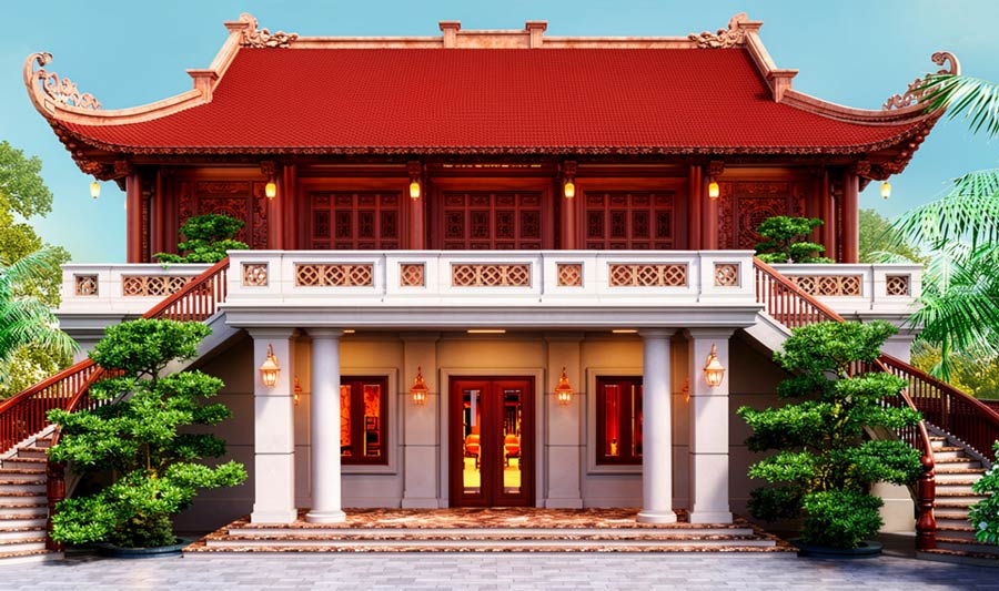Nhà 5 gian 2 tầng mái ngói đỏ