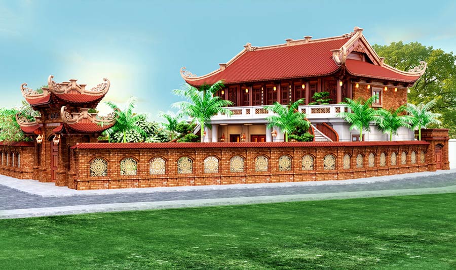 Nhà 5 gian 2 tầng mái ngói đỏ
