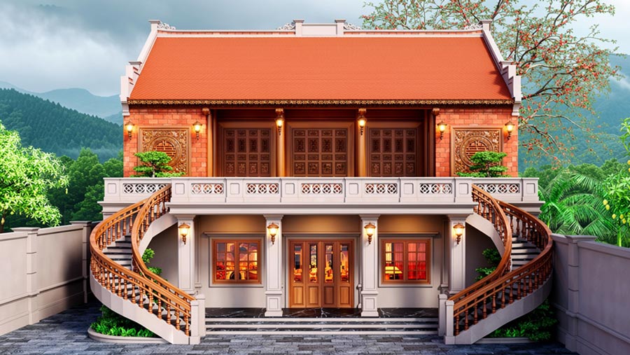 Mẫu nhà 5 gian 2 tầng phong cách Bắc Bộ