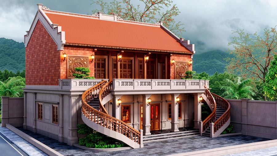 Mẫu nhà 5 gian 2 tầng phong cách Bắc Bộ