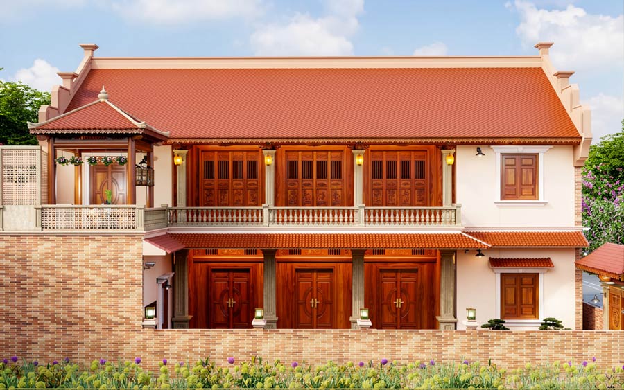 Mẫu nhà 5 gian 2 tầng phong cách Bắc Bộ