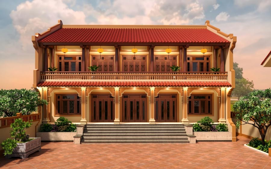 Mẫu nhà 5 gian 2 tầng truyền thống