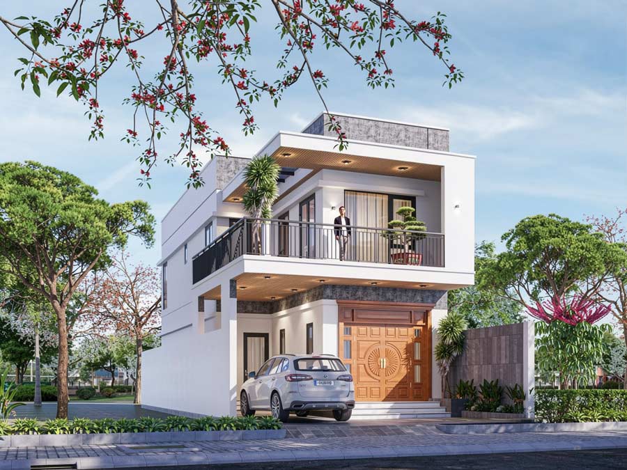 Mẫu thiết kế nhà cấp 4 2 tầng chữ L