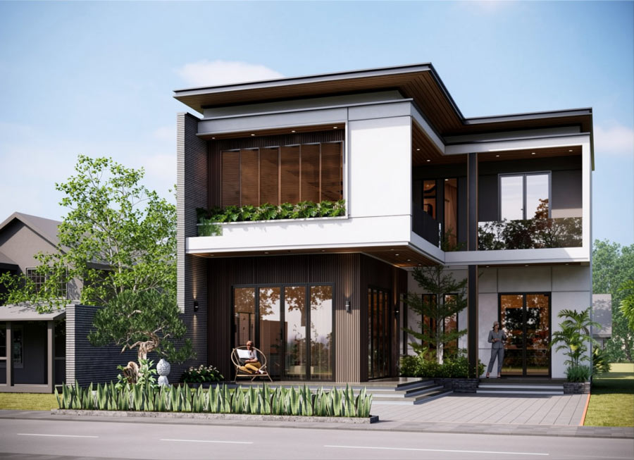 Mẫu thiết kế nhà cấp 4 2 tầng chữ L