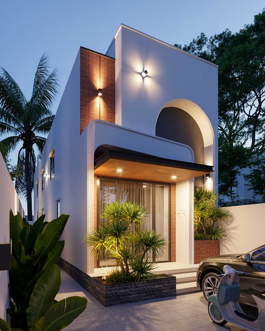 Mẫu thiết kế nhà cấp 4 2 tầng có sân vườn