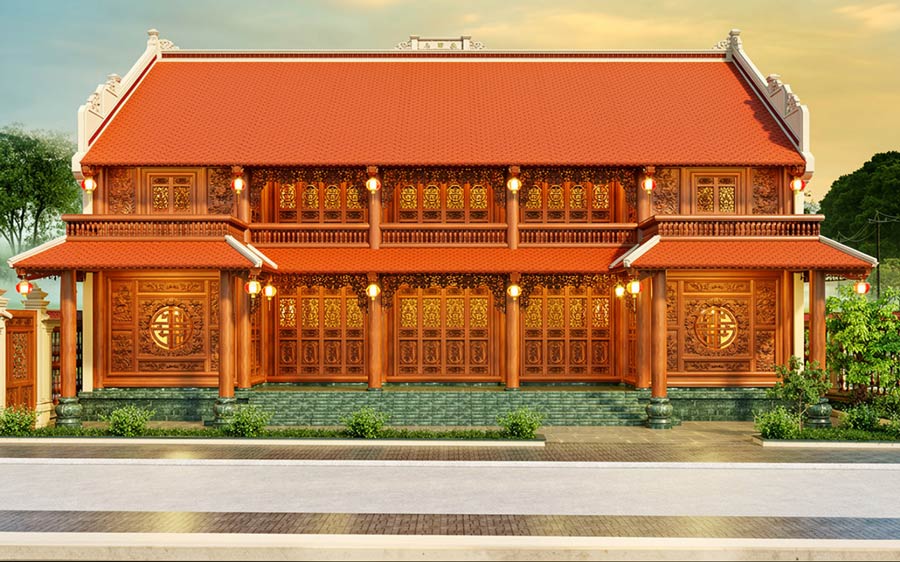 Mẫu nhà gỗ 5 gian 2 tầng