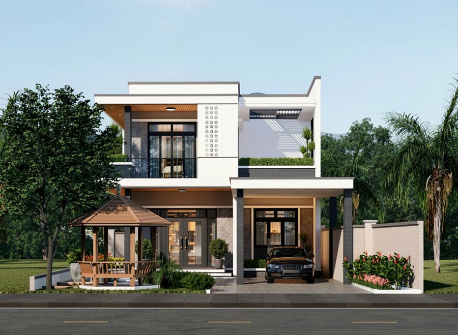 Mẫu thiết kế nhà vườn 2 tầng mặt tiền 9m