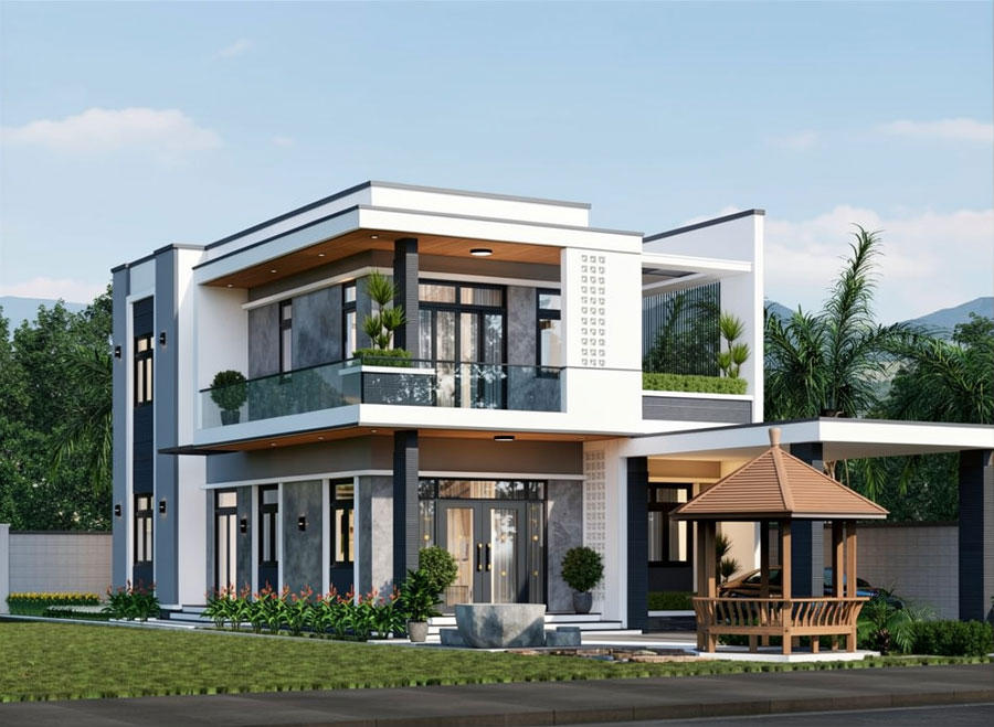 Mẫu thiết kế nhà vườn 2 tầng mặt tiền 9m