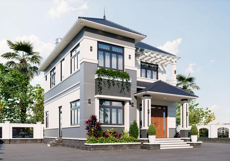 Mẫu thiết kế nhà vườn 2 tầng mặt tiền 9m