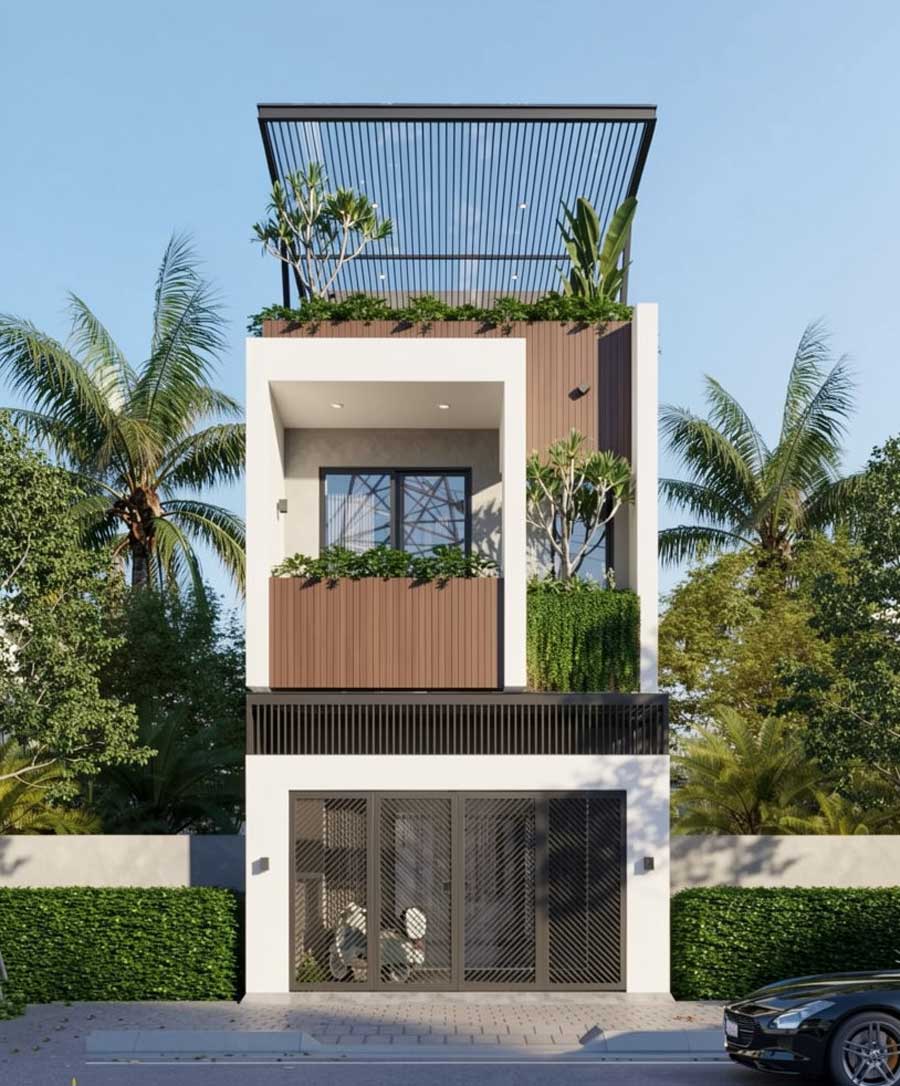 Mẫu thiết kế nhà 2 tầng 1 tum 50m2