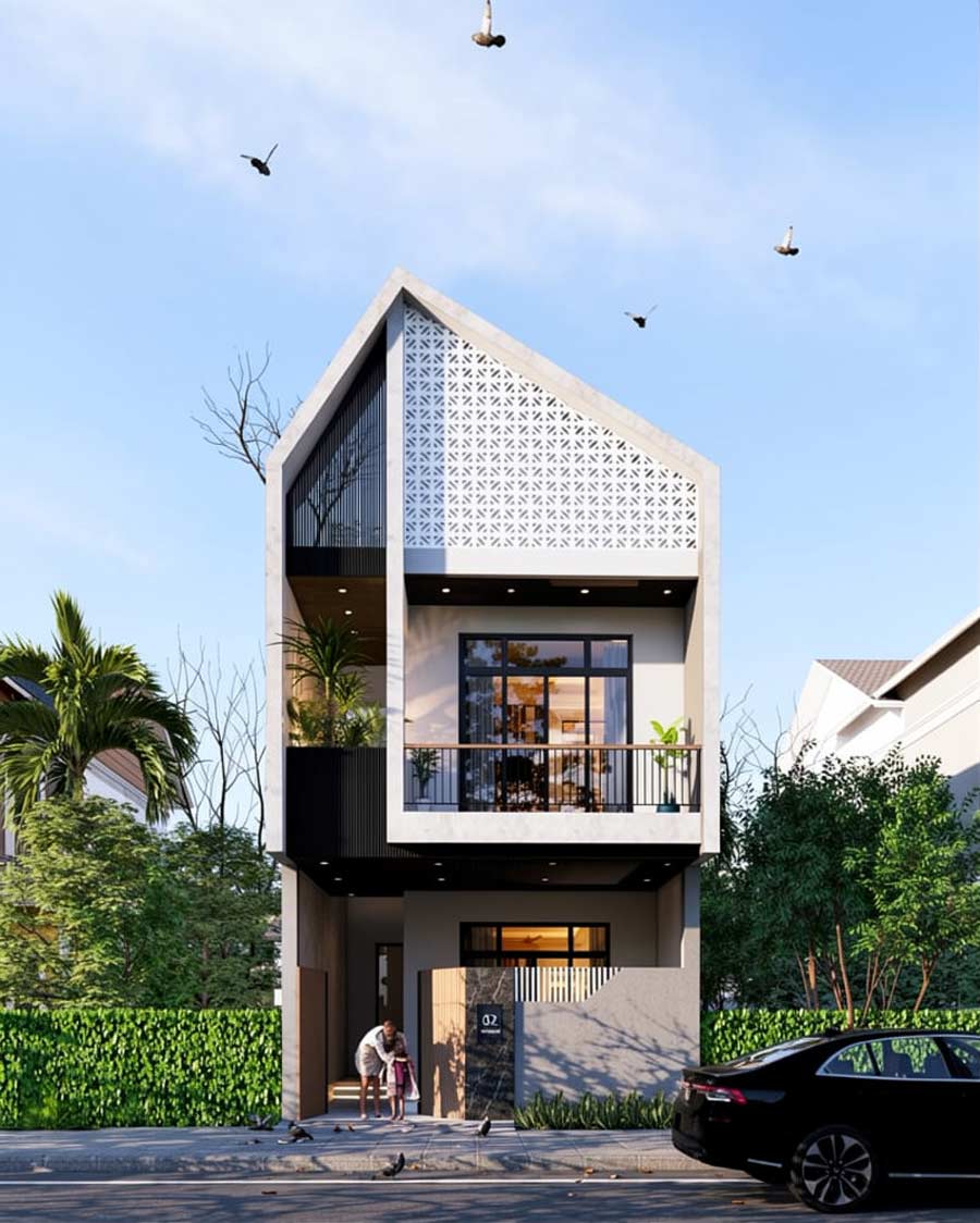Mẫu thiết kế nhà 2 tầng 1 tum 50m2