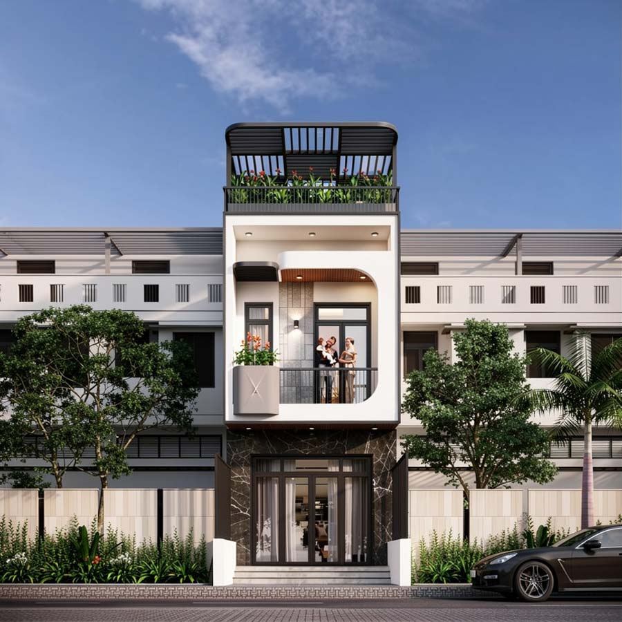 Mẫu thiết kế nhà 2 tầng 1 tum 20m2
