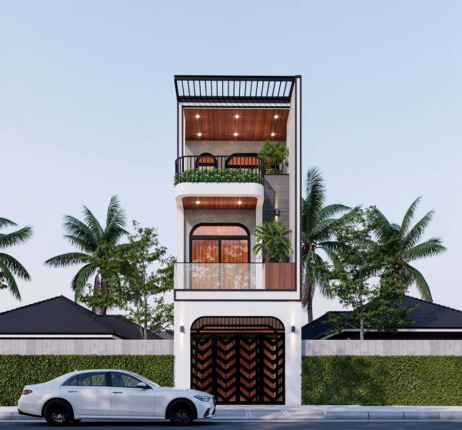 Mẫu thiết kế nhà 2 tầng 1 tum 20m2