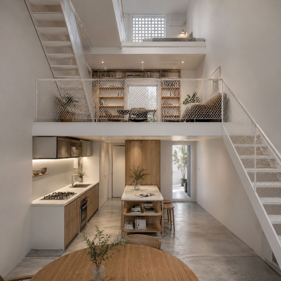 Thiết kế nhà 2 tầng 20m2 có gác lửng