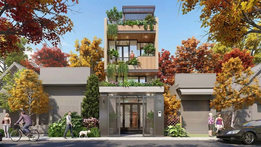 Mẫu nhà 40m2 2 tầng có gác lửng