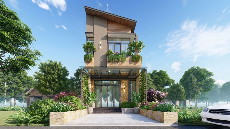 Mẫu nhà 2 tầng 40m2 có giếng trời