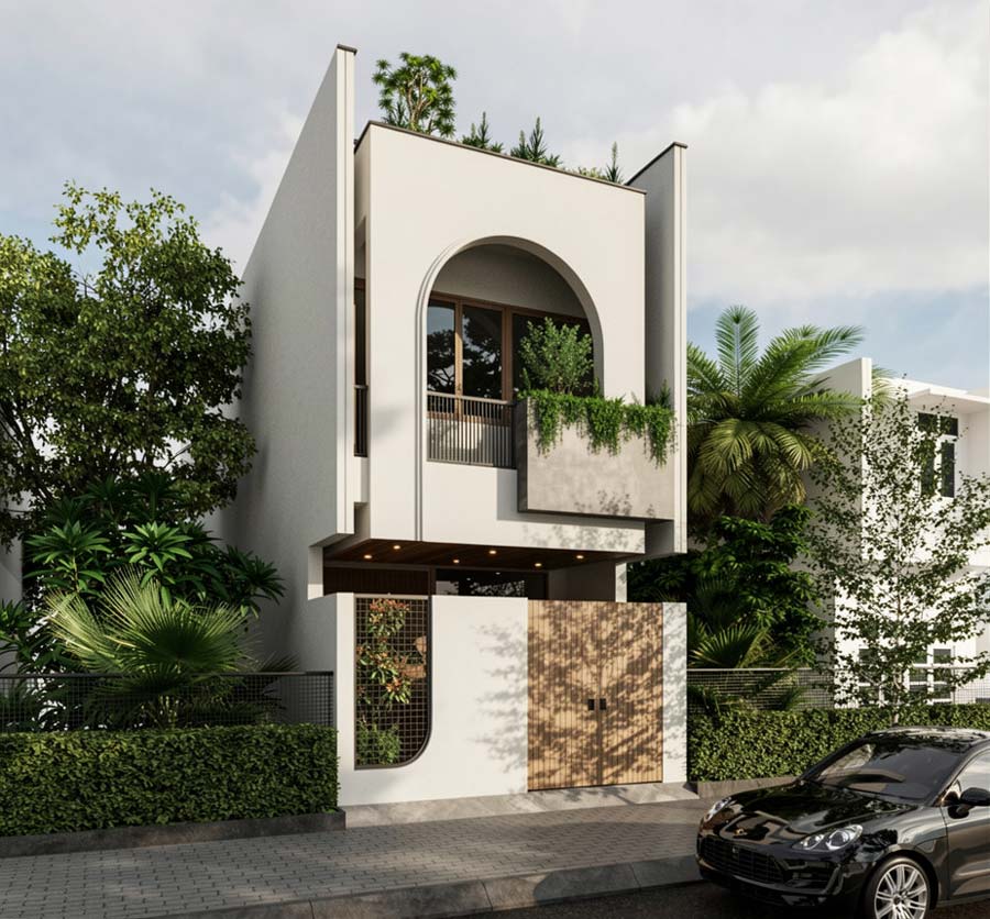 Mẫu nhà 2 tầng 50m2 có sân vườn