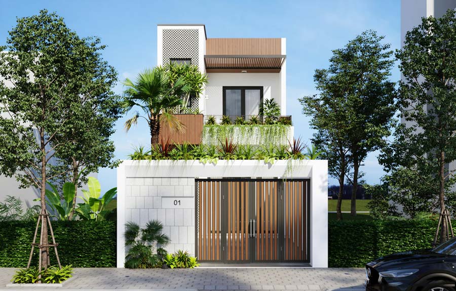 Mẫu nhà 2 tầng 50m2 có sân vườn
