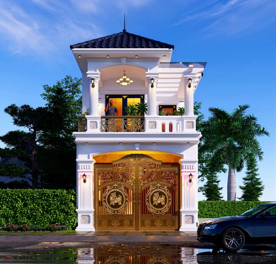 Mẫu nhà 2 tầng 50m2 mái Nhật