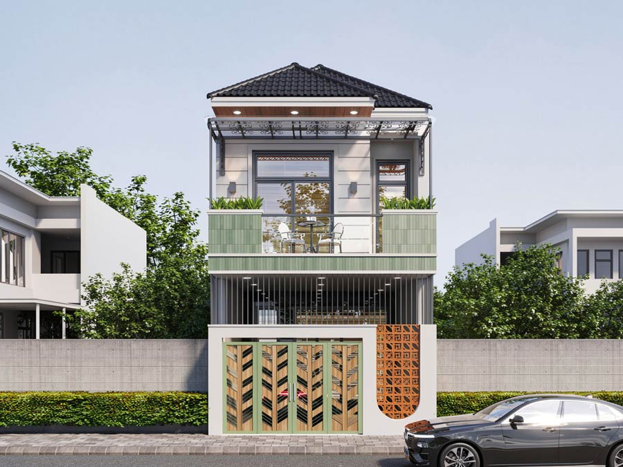 Mẫu nhà 2 tầng 50m2 mái Nhật
