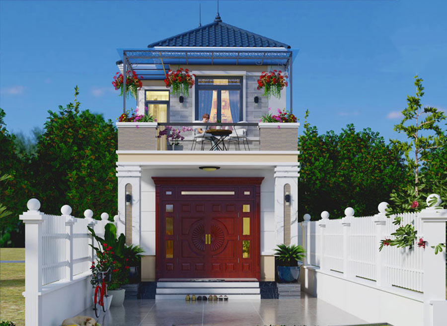Mẫu nhà 2 tầng 50m2 mái Nhật