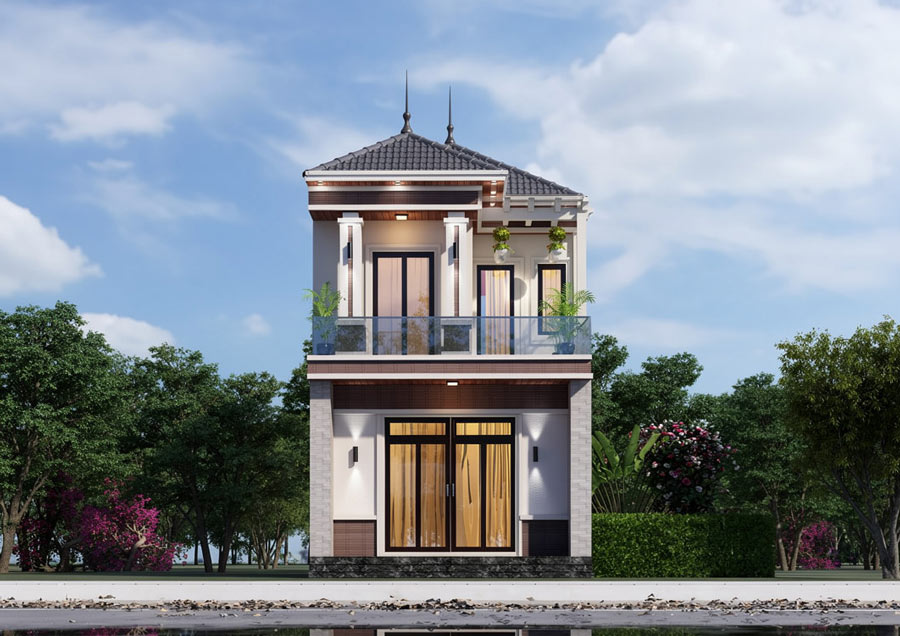 Mẫu nhà 2 tầng 50m2 mái Nhật