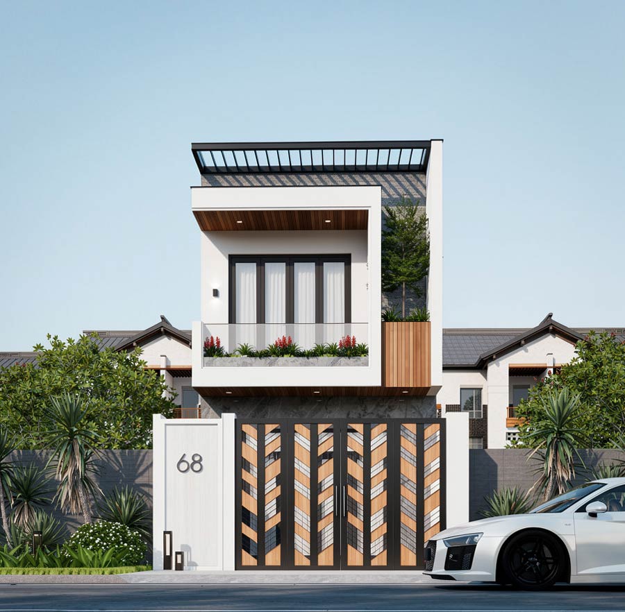 Mẫu thiết kế nhà 50m2 2 tầng mái bằng