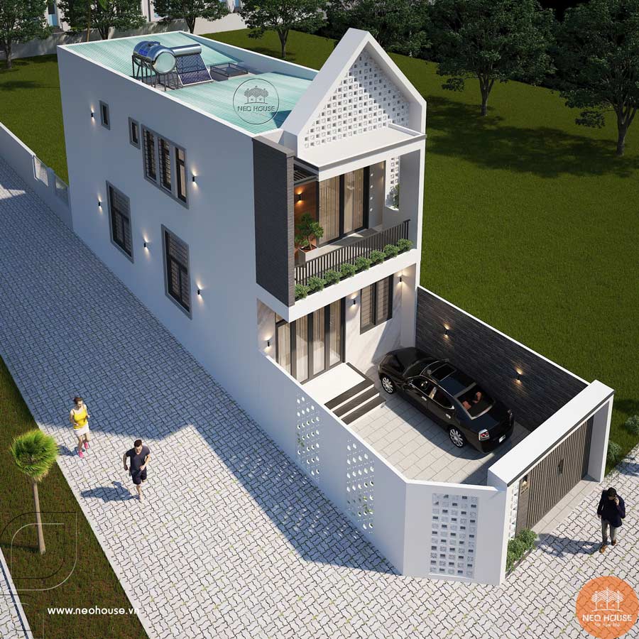 Thiết kế nhà 2 tầng hướng Tây có gara