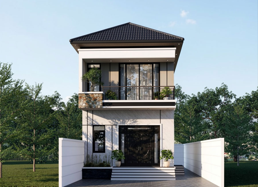 Thiết kế nhà 2 tầng hướng Tây mái Nhật